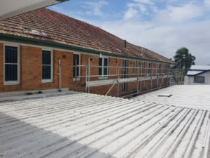 Scaffolding used in painting soffit